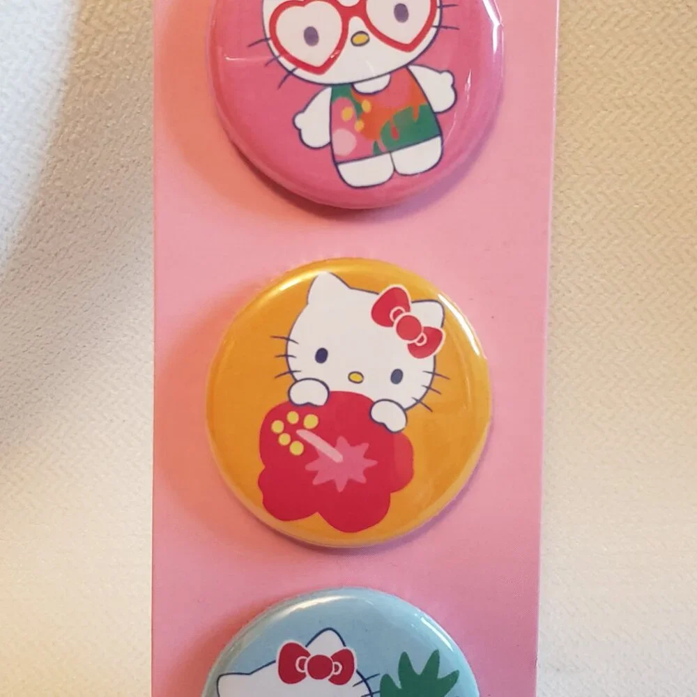 Hello Kitty Pink, Yellow and Blue Button Pins Set - NWT